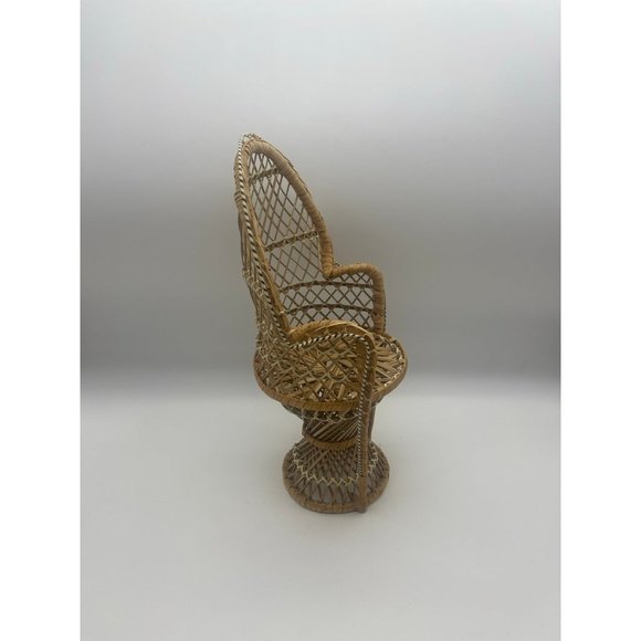 Vintage Boho Large Peacock Wicker Plant Stand Doll Chair Home Decor - Picture 7 of 12